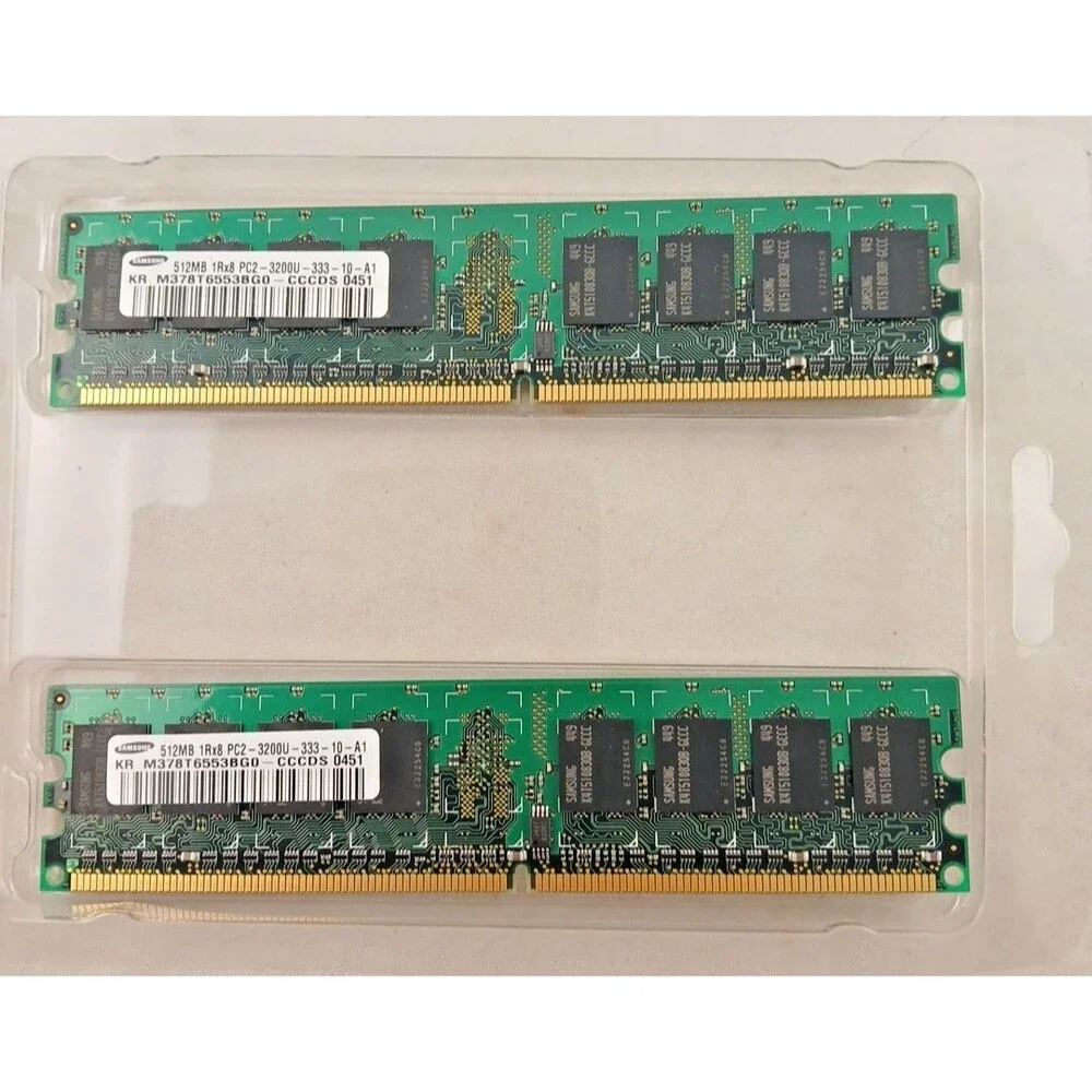 2 Samsung 512MB 1RX8 PC2-3200U-333-10-A1 KR M378T6553BG0-CCC 0441 DDR2 Memory